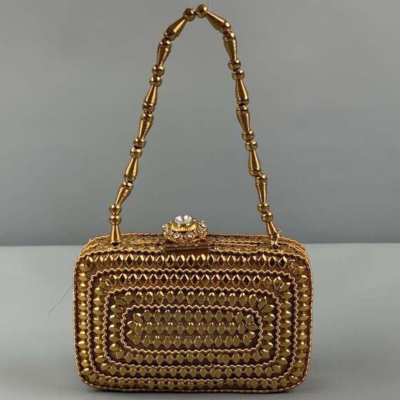 VINTAGE Gold Metallic Rhinestone Mini Bag - Picture 3 of 5